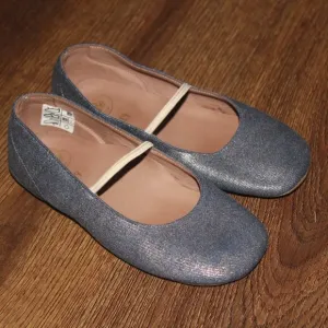 Little Girls Pepe Italian Shimmery Blue Ballet Flats Mary Janes Leather Sole 29
