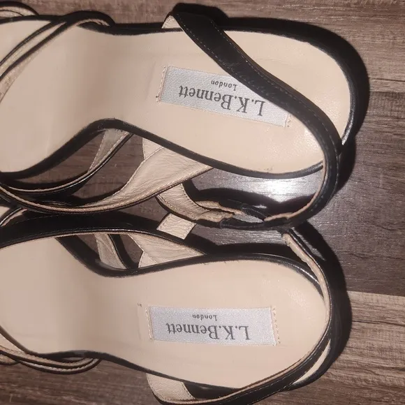 LK Bennett Addie Black Single Sole Mid Heel Sandal Size 38