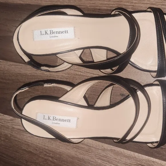 LK Bennett Addie Black Single Sole Mid Heel Sandal Size 38