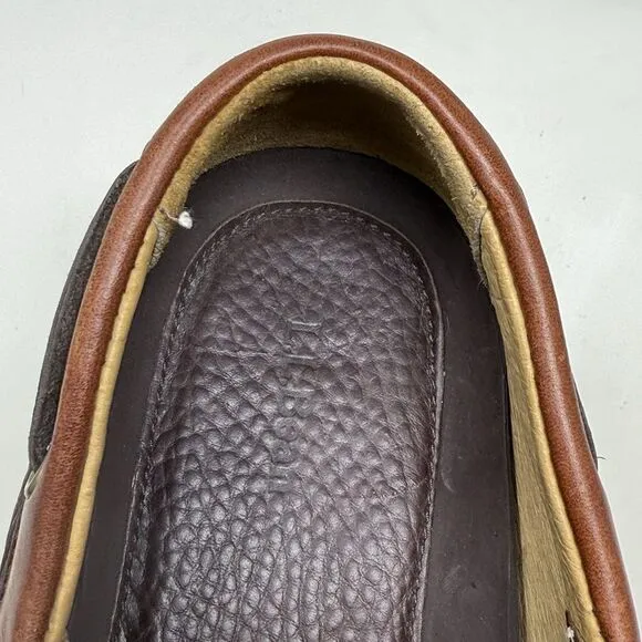 LL Bean Allagash Boat Shoes Mens 12 EE Brown Bison Leather 3 Eye Moccasins