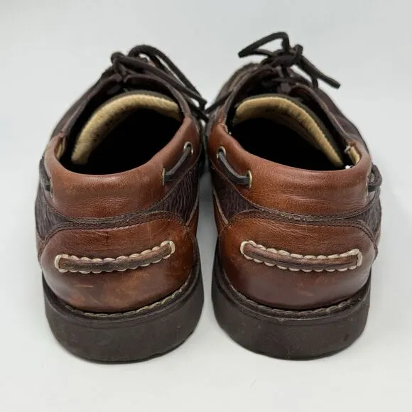 LL Bean Allagash Boat Shoes Mens 12 EE Brown Bison Leather 3 Eye Moccasins