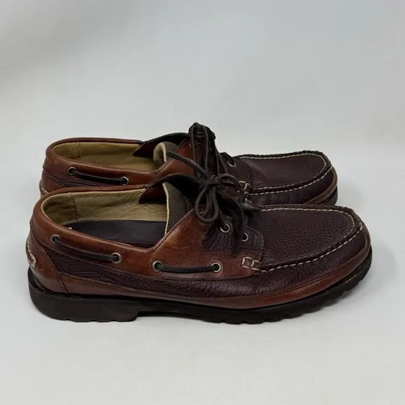 LL Bean Allagash Boat Shoes Mens 12 EE Brown Bison Leather 3 Eye Moccasins