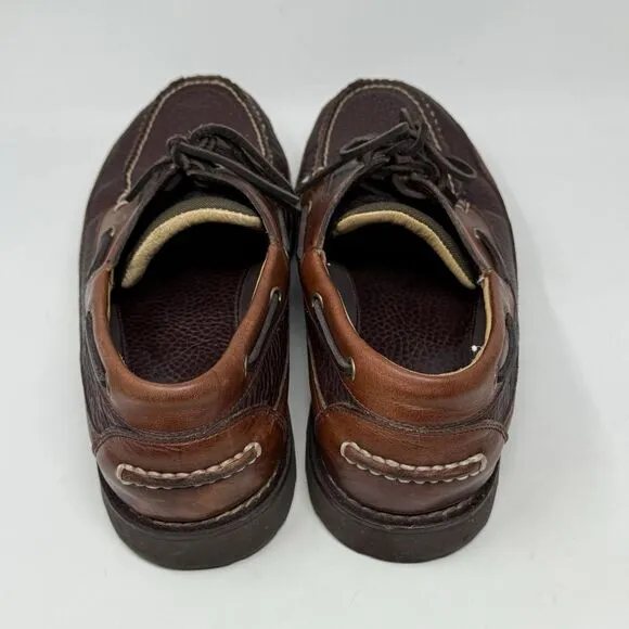 LL Bean Allagash Boat Shoes Mens 12 EE Brown Bison Leather 3 Eye Moccasins