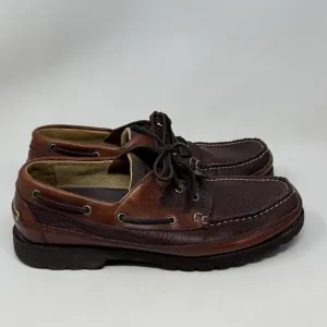 LL Bean Allagash Boat Shoes Mens 12 EE Brown Bison Leather 3 Eye Moccasins