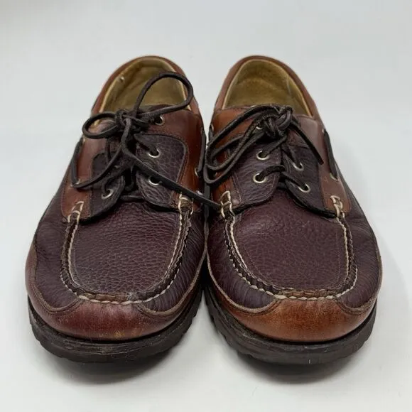LL Bean Allagash Boat Shoes Mens 12 EE Brown Bison Leather 3 Eye Moccasins