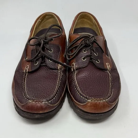 LL Bean Allagash Boat Shoes Mens 12 EE Brown Bison Leather 3 Eye Moccasins