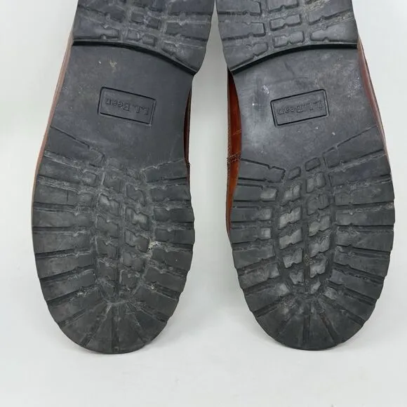 LL Bean Allagash Boat Shoes Mens 12 EE Brown Bison Leather 3 Eye Moccasins