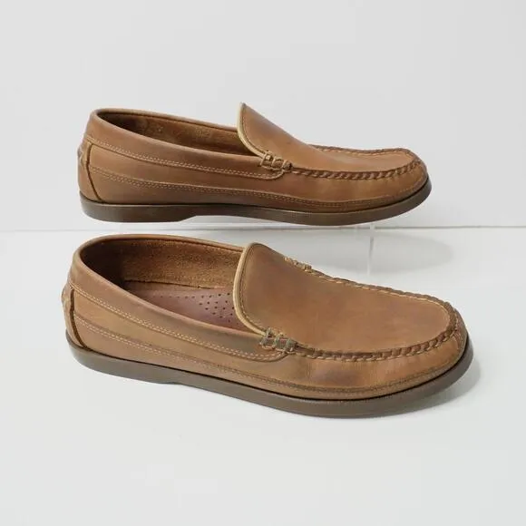 LL Bean Leather Casco Bay Boat Mocs Venetion Mens 10 D Slip Ons Brown Loafers