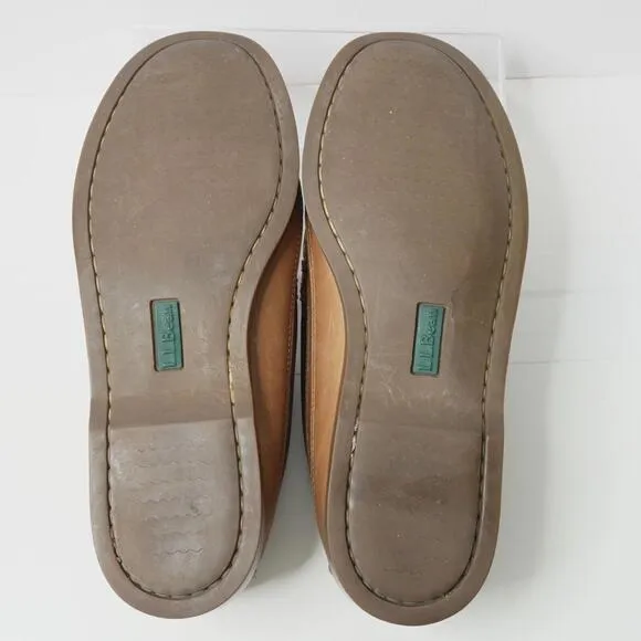 LL Bean Leather Casco Bay Boat Mocs Venetion Mens 10 D Slip Ons Brown Loafers