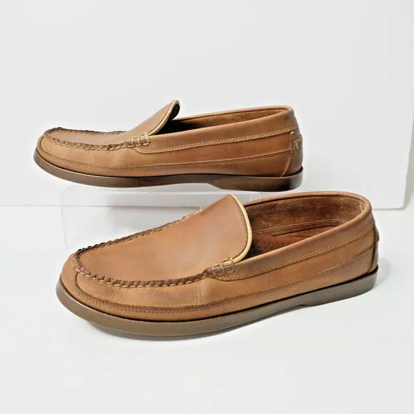LL Bean Leather Casco Bay Boat Mocs Venetion Mens 10 D Slip Ons Brown Loafers