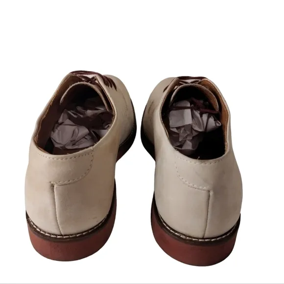 L.L. Bean Men Sz 9.5 D Cream East Point Nubuck Oxford Lace Up Casual Dress Shoes
