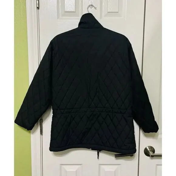 LL Bean Traveler Black Quilted Diamond Stitched Jacket Women’s Size PM