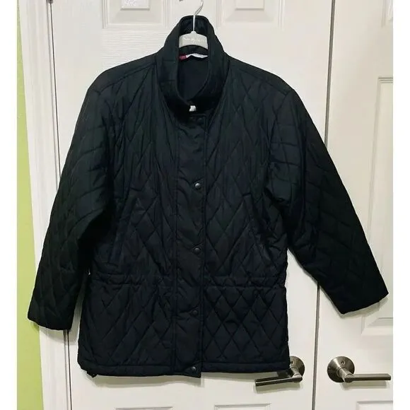 LL Bean Traveler Black Quilted Diamond Stitched Jacket Women’s Size PM