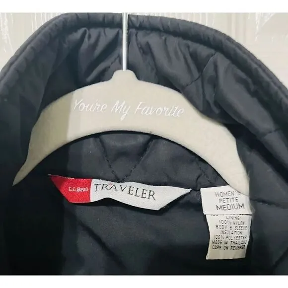 LL Bean Traveler Black Quilted Diamond Stitched Jacket Women’s Size PM