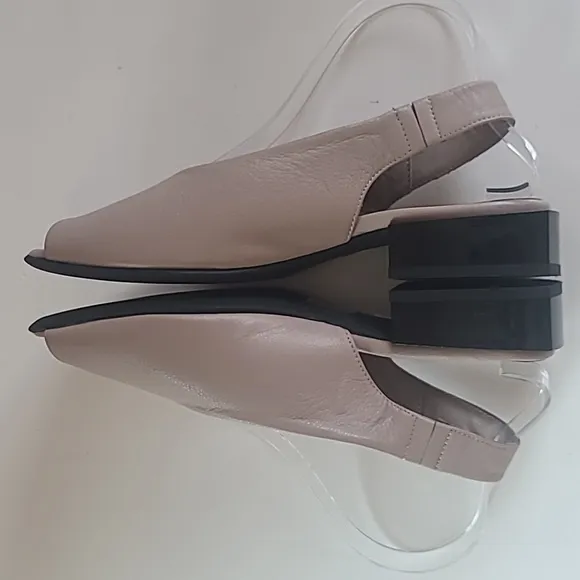 Lonza Gloss Block Beige Black Slingback Shoes Peep Toe Comfort Leather Size 38