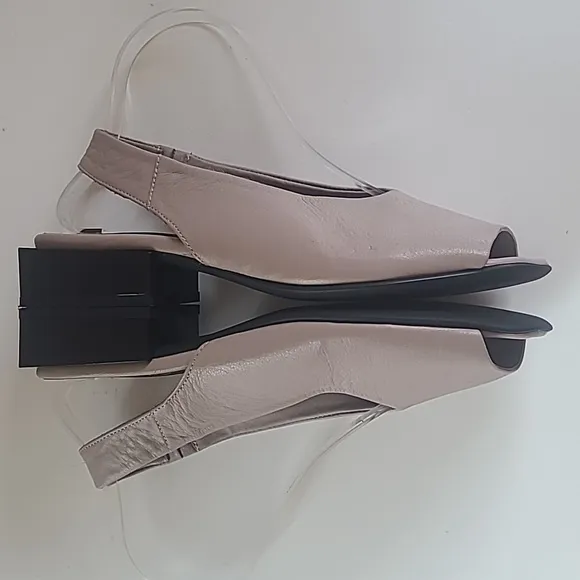 Lonza Gloss Block Beige Black Slingback Shoes Peep Toe Comfort Leather Size 38