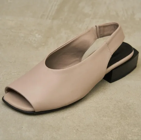 Lonza Gloss Block Beige Black Slingback Shoes Peep Toe Comfort Leather Size 38