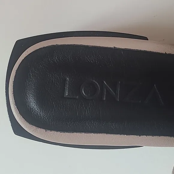 Lonza Gloss Block Beige Black Slingback Shoes Peep Toe Comfort Leather Size 38