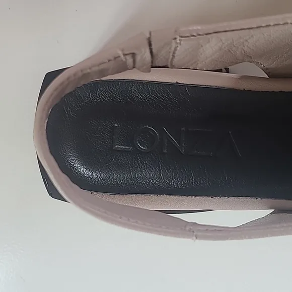 Lonza Gloss Block Beige Black Slingback Shoes Peep Toe Comfort Leather Size 38