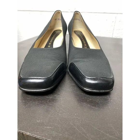 Lot Of 2  PETER K KAISER Leather Black Block Heel Pump‎ Heels Peep Toe  Size 10