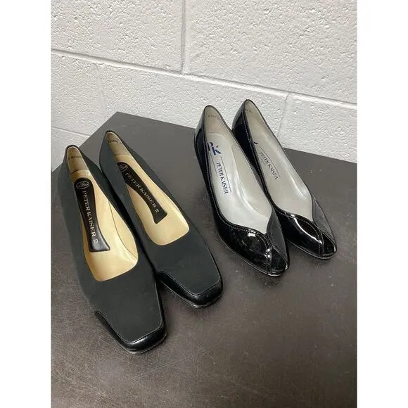 Lot Of 2  PETER K KAISER Leather Black Block Heel Pump‎ Heels Peep Toe  Size 10