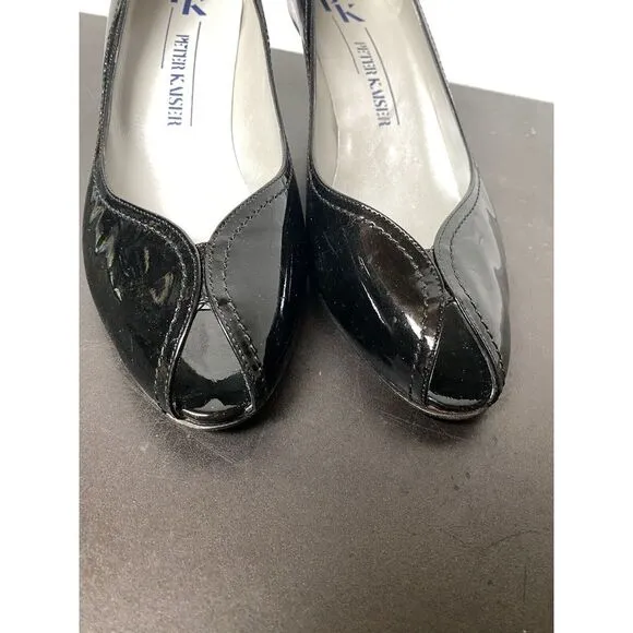 Lot Of 2  PETER K KAISER Leather Black Block Heel Pump‎ Heels Peep Toe  Size 10