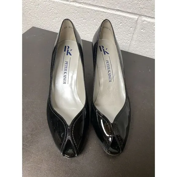 Lot Of 2  PETER K KAISER Leather Black Block Heel Pump‎ Heels Peep Toe  Size 10