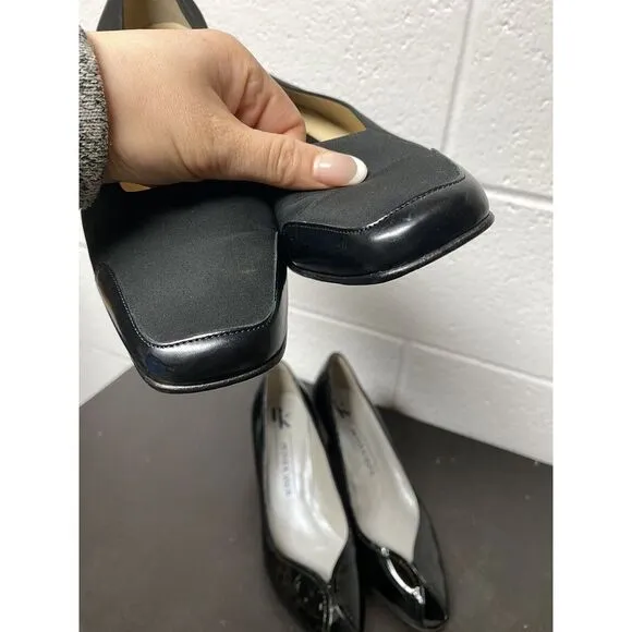 Lot Of 2  PETER K KAISER Leather Black Block Heel Pump‎ Heels Peep Toe  Size 10
