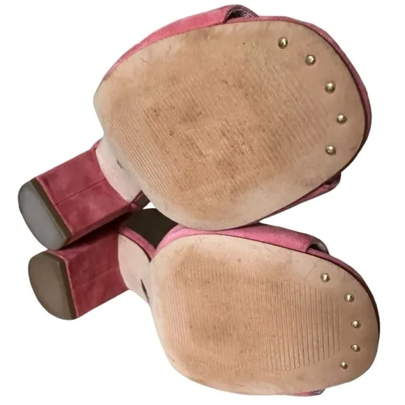 LOUISE ET CIE KARISA ANKLE CUFF PINK SUEDE BLOCK HEEL SIZE 7.5