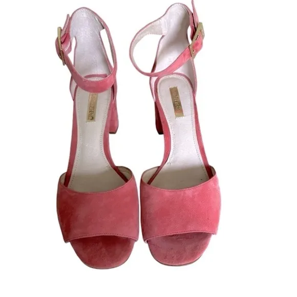LOUISE ET CIE KARISA ANKLE CUFF PINK SUEDE BLOCK HEEL SIZE 7.5
