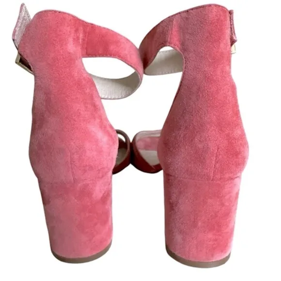 LOUISE ET CIE KARISA ANKLE CUFF PINK SUEDE BLOCK HEEL SIZE 7.5