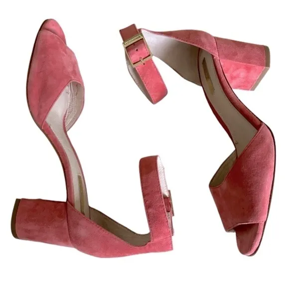 LOUISE ET CIE KARISA ANKLE CUFF PINK SUEDE BLOCK HEEL SIZE 7.5