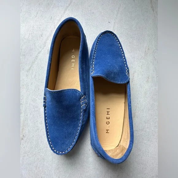 M. Gemi Felize Saddle Suede Loafer Driving Shoes, Cobalt Blue, EU 37.5 (US 7)