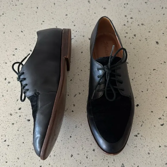 Madewell Alex Oxford Black Leather Suede Lace-up Shoes Classic Sleek Women’s 8