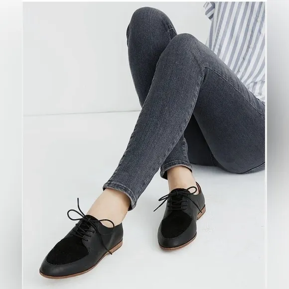 Madewell Alex Oxford Black Leather Suede Lace-up Shoes Classic Sleek Women’s 8