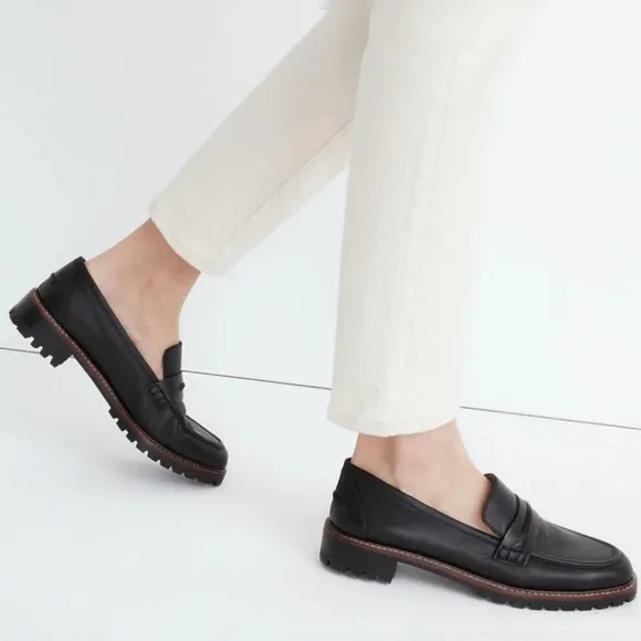 Madewell The Corinne Lugsole Loafer Black Leather Chunky Lug Sole Shoes Size 7