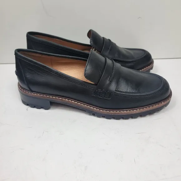 Madewell The Corinne Lugsole Loafer Black Leather Chunky Lug Sole Shoes Size 7