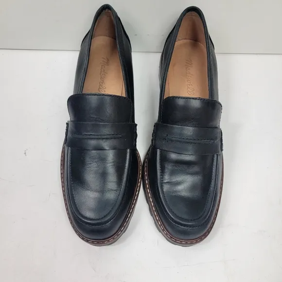 Madewell The Corinne Lugsole Loafer Black Leather Chunky Lug Sole Shoes Size 7