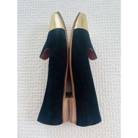 MADEWELL Womens Black Gold Cap-Toe Pointed Smoking Loafers Flats Shoes Size 10