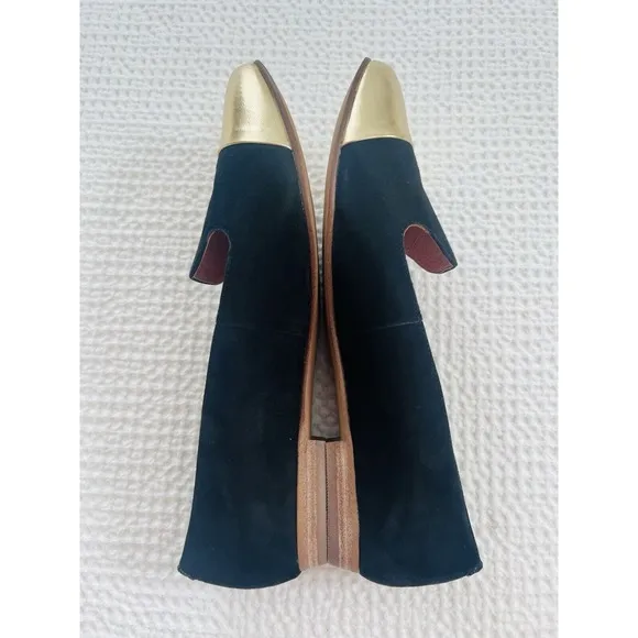 MADEWELL Womens Black Gold Cap-Toe Pointed Smoking Loafers Flats Shoes Size 10