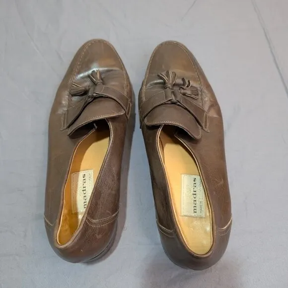 Madras Made in Italy Brown Leather Tassel Loafers Men Size 11