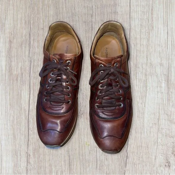 Magnanni Men's Marlow Cognac Brown Leather Lace Up Men Sneakers size 10