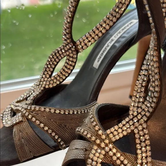 Manolo Blahnik Black and Silver with Swarvoski Embellishments