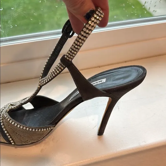 Manolo Blahnik Black and Silver with Swarvoski Embellishments