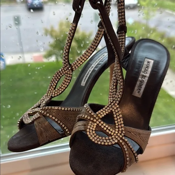 Manolo Blahnik Black and Silver with Swarvoski Embellishments