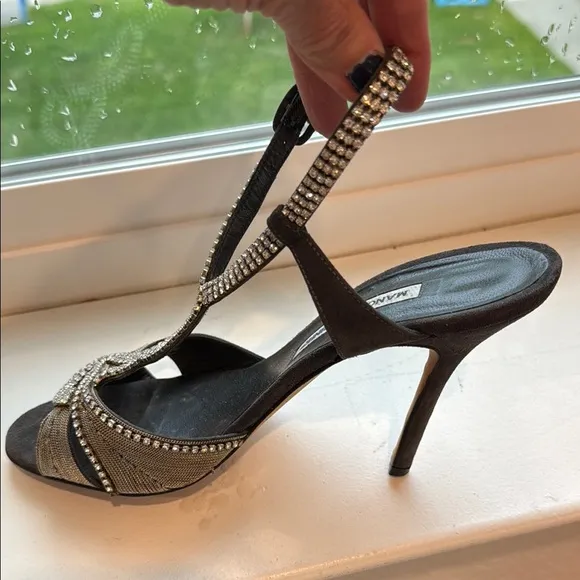 Manolo Blahnik Black and Silver with Swarvoski Embellishments