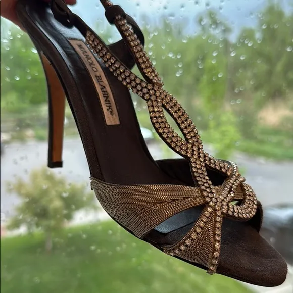 Manolo Blahnik Black and Silver with Swarvoski Embellishments