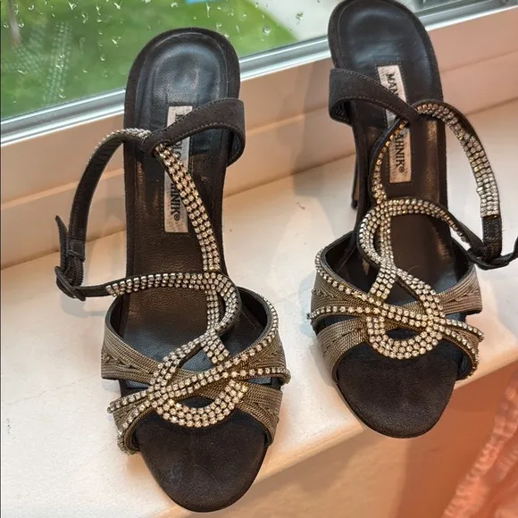 Manolo Blahnik Black and Silver with Swarvoski Embellishments