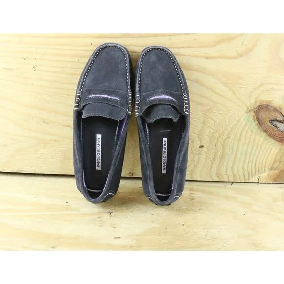 Manolo Blahnik Womens Shoes 6.5 Gray Purple Suede Roadster Driving Moccasin Itay