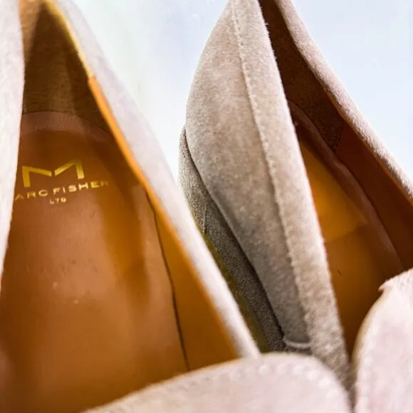Marc Fisher Lina Gum Sole Suede Leather Heeled Loafer Shoes Tan Academia 7.5 NWT